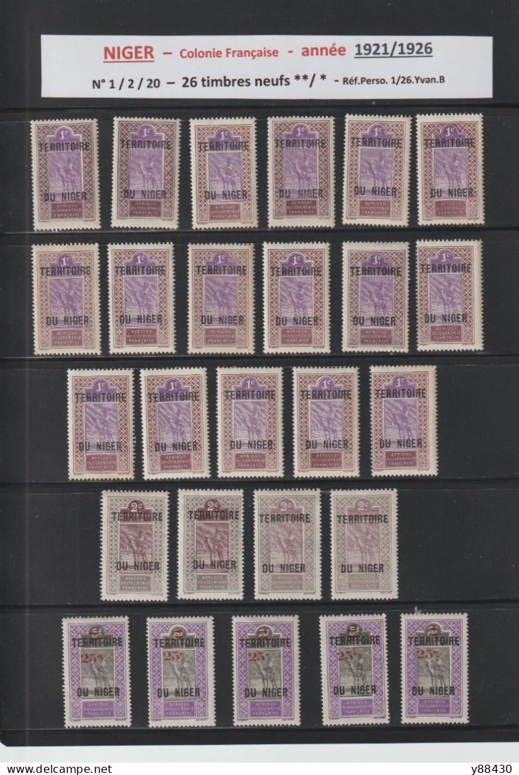 NIGER - Ex. Colonie Française  - 26 Timbres Neufs ** & * - Entre Les N° 1 Et 20 De 1921/1926 - 2 Scan - Unused Stamps