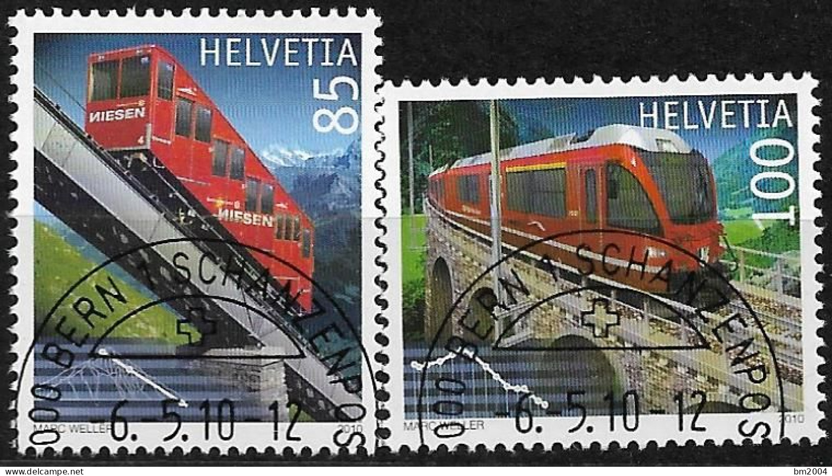 2010  Schweiz   Mi. 2151-2 FD-used   Bahnjubiläen: 100 Jahre Niesenbahn, 100 Jahre Berninabahn - Used Stamps