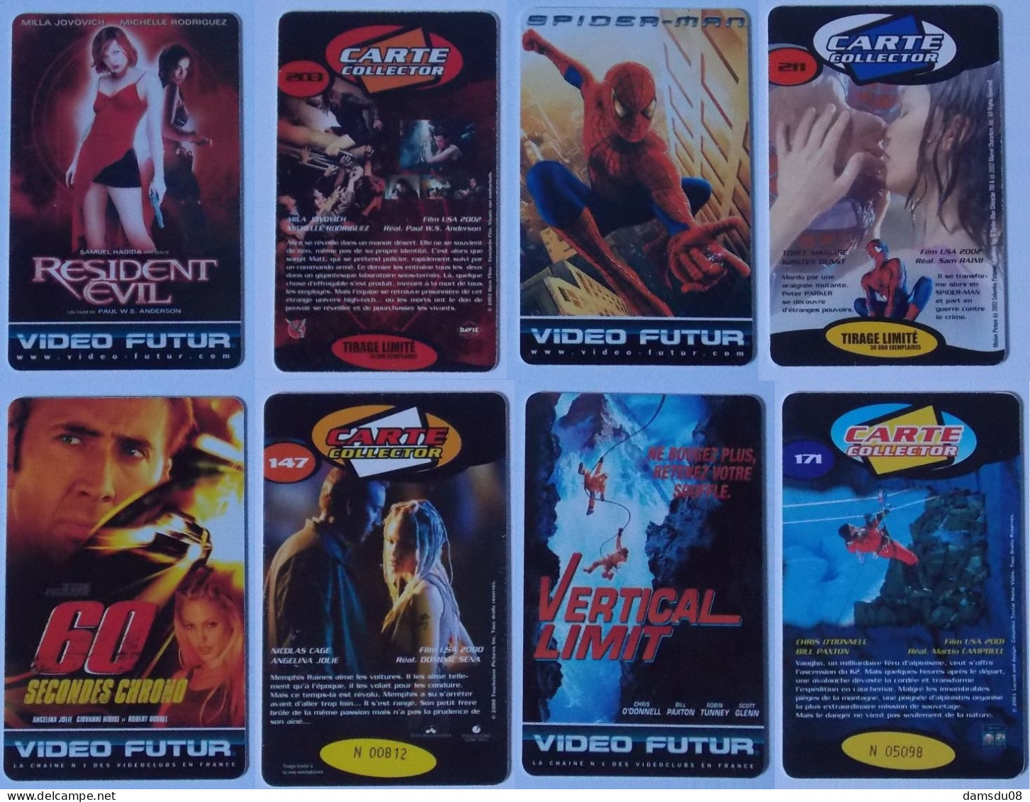 4 Cartes VIDEO FUTUR RESIDENT EVIL N°203 VERTICAL LIMIT N°171 SPIDER-MAN N°211 60 SECONDES CHRONO N°147 - Collectors