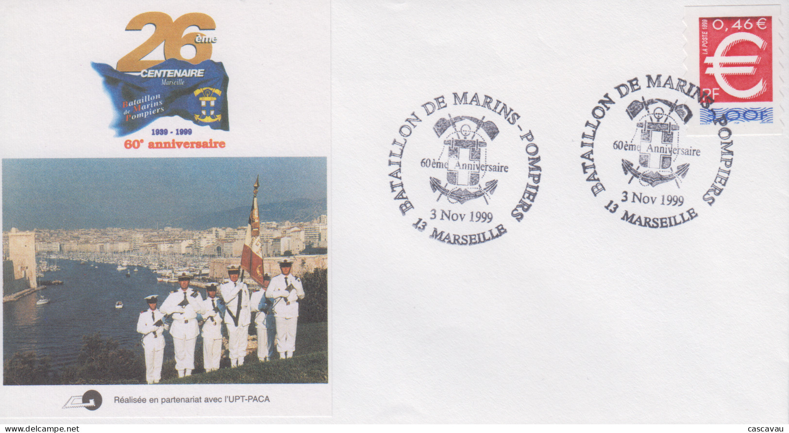 Enveloppe    FRANCE   60éme  Anniversaire   Bataillon  De   MARINS  POMPIERS   Ville  De   MARSEILLE   1999 - Bombero