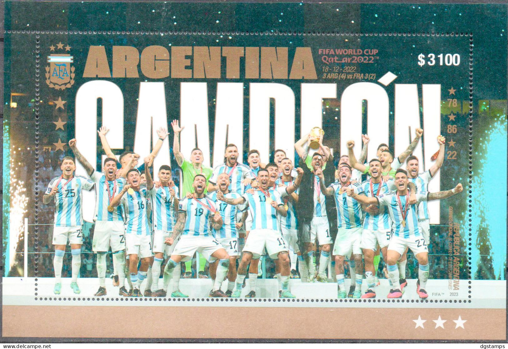 Argentina 2023 ** FIFA Cup In Qatar. Argentina Champion. Souvenir Sheet: The Champion Team. - Blokken & Velletjes