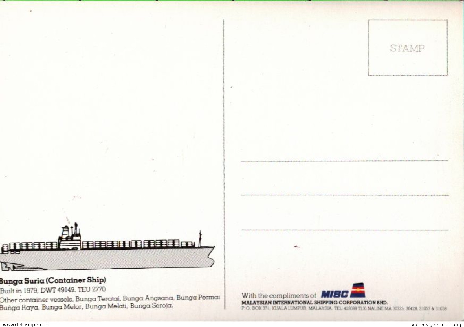 ! Moderne Ansichtskarte Containerfrachter Bunga Suria, Container Ship, MIBC, Malaysia - Comercio