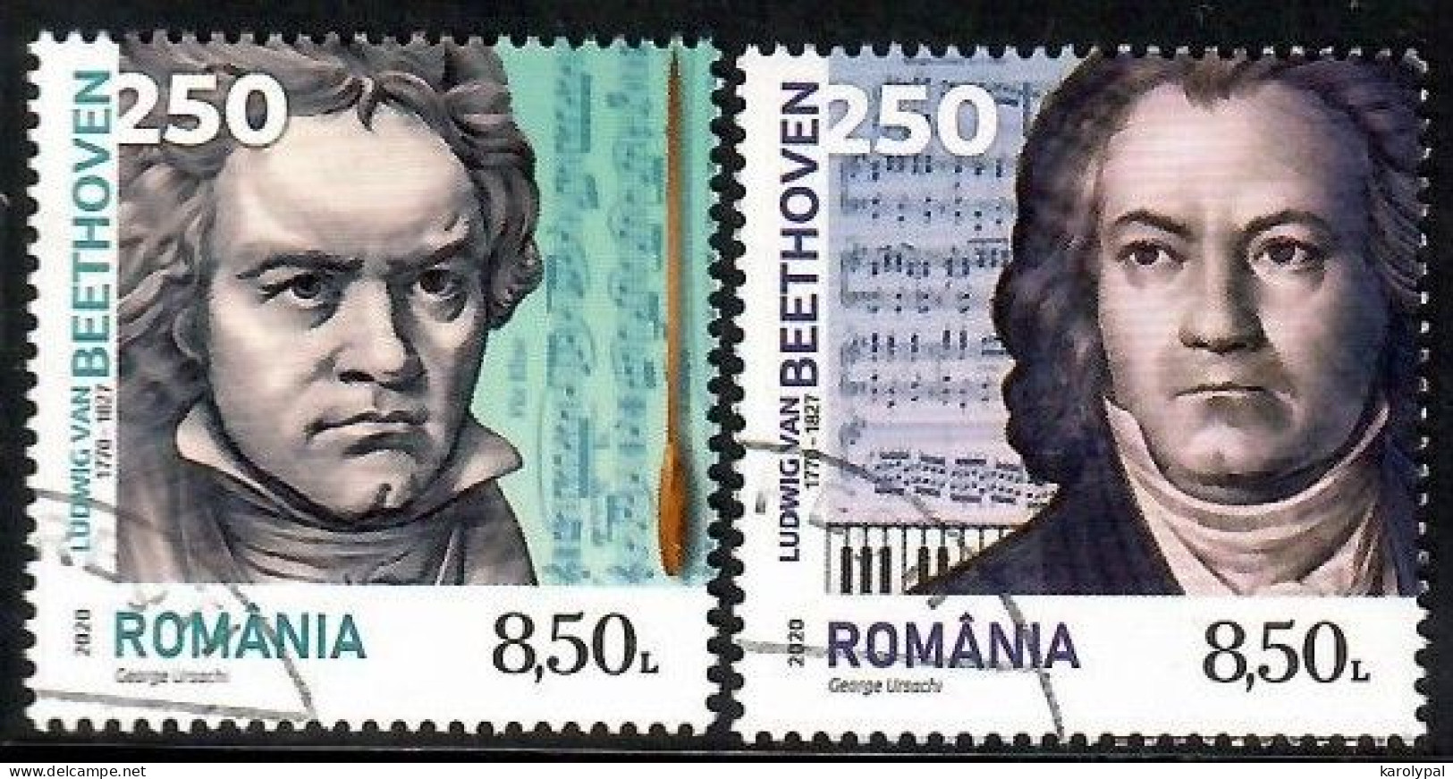 Romania, 2020 CTO, Mi. Nr.7734-5, BEETHOVEN - Usado