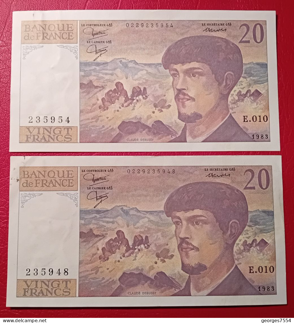 Lot De 2 Billets De 20 FRANCS  DEBUSSY - 1983- Alph. E.010 - SUP - 20 F 1980-1997 ''Debussy''