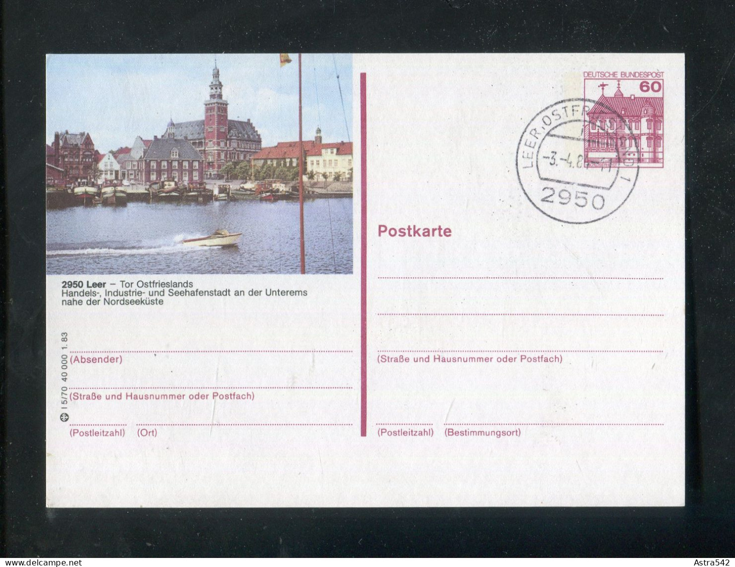 "BUNDESREPUBLIK DEUTSCHLAND" 1983, Bildpostkarte Mit Bildgleichem Stempel Ex "LEER" (A0162) - Illustrated Postcards - Used