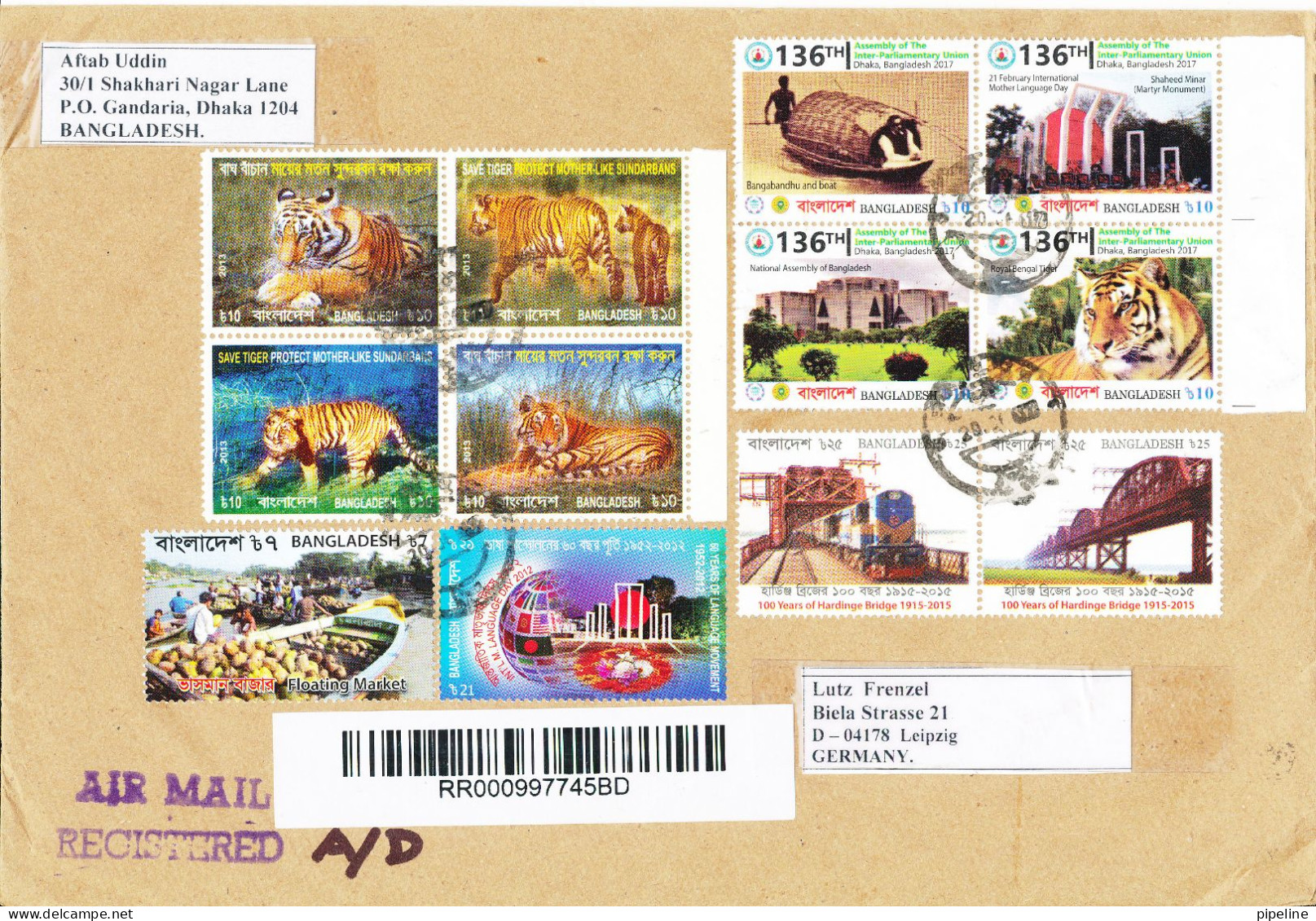 Bangladesh Registered Cover Sent To Germany 20-1-2017 Topic Stamps TIGER And Other - Bangladesh