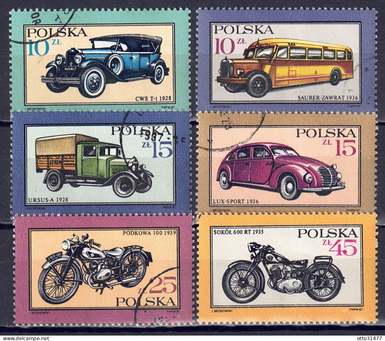 Polen 1987 - Autos Und Motorräder, Nr. 3092 - 3097, Gestempelt / Used - Gebruikt