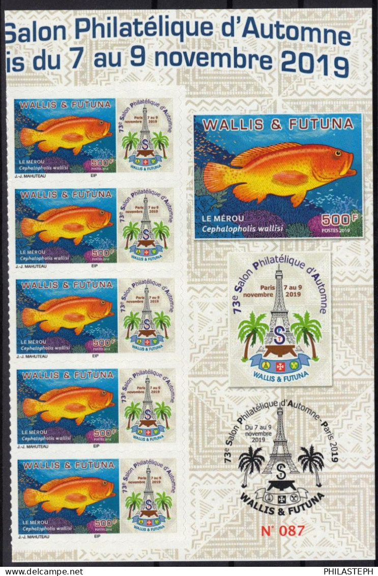 Wallis Et Futuna 2019 - Bde Verticale De 5 Numérotée  Le Mérou TIRAGE SPECIAL /  Personnalisé - Tour Eiffel - Poisson - Neufs