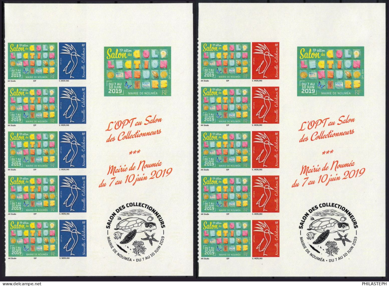 Nouvelle Calédonie OPT 2019 Paire Adhésive En Bandes De 5 Illustrés Cagou Personnalisés Salon Des Collectionneurs Nouméa - Unused Stamps