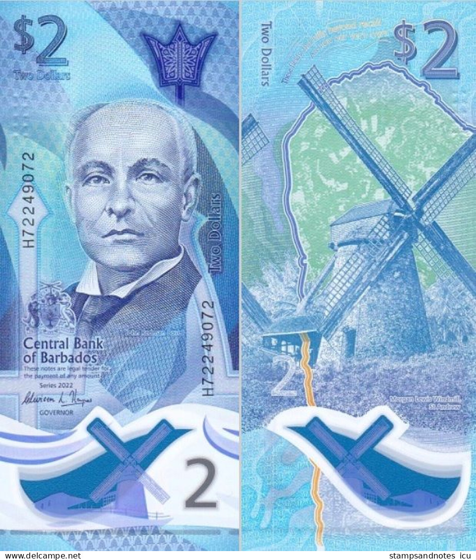 BARBADOS 2 Dollars 2022 P W80 UNC Polymer - Barbados