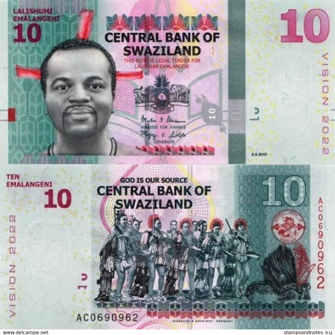 SWAZILAND 10 Emalangeni 2015 P 41 UNC - Swaziland