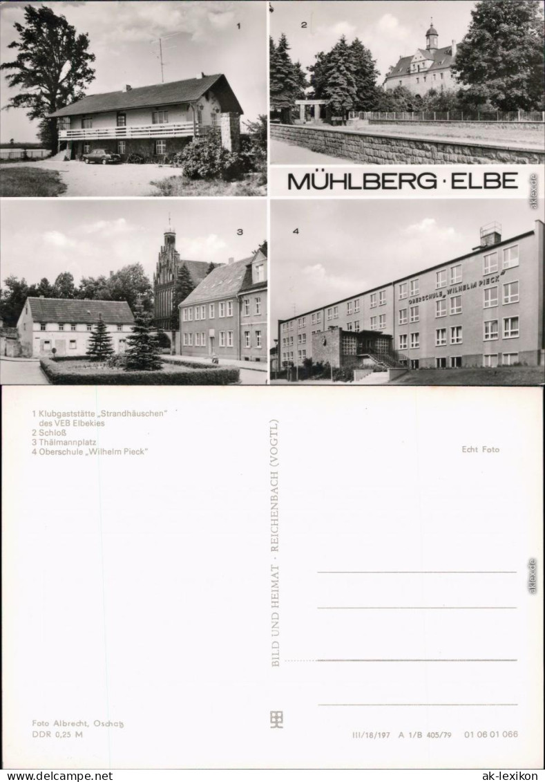 Mühlberg Elbe Miłota Klubgaststätte, Schloss, Thälmannplatz, Oberschule 1979 - Muehlberg