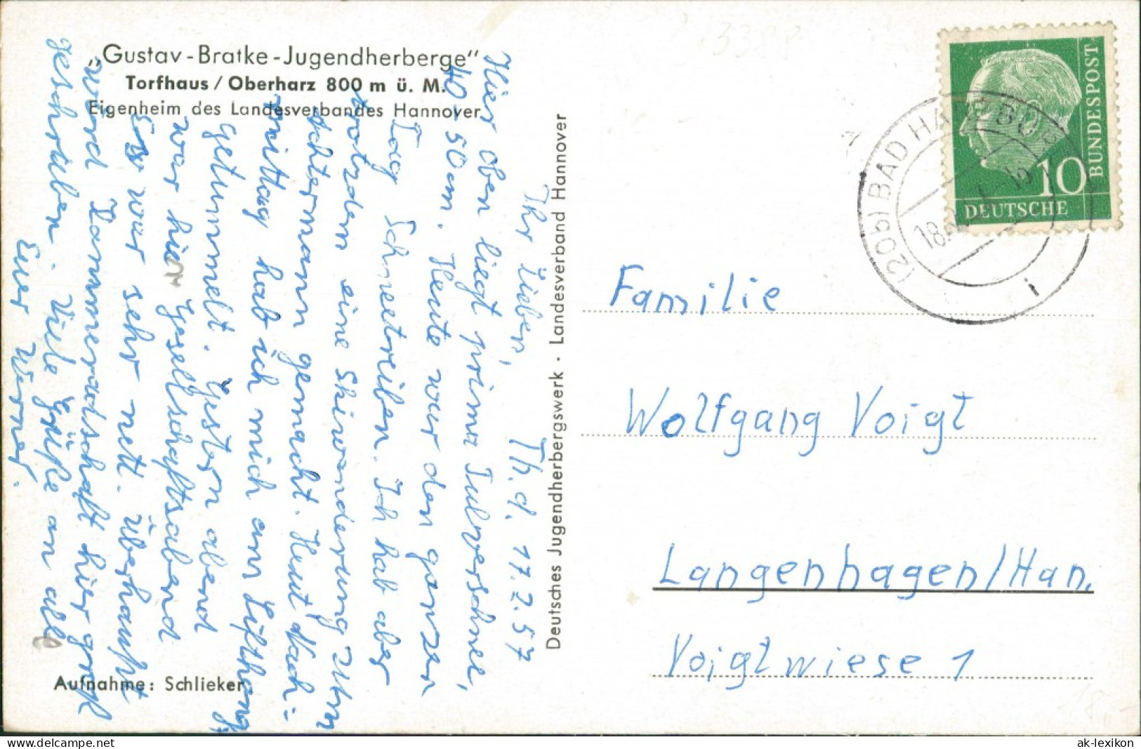 Ansichtskarte Torfhaus (Harz)-Altenau Gustav - Bratke - Jugendherberge 1957 - Altenau