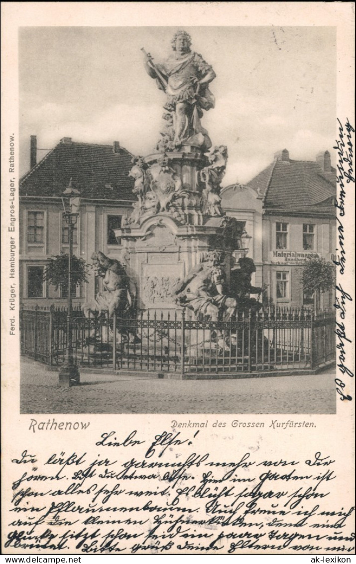 Ansichtskarte Rathenow Denkmal Des Großen Kurfürsten 1901 - Rathenow