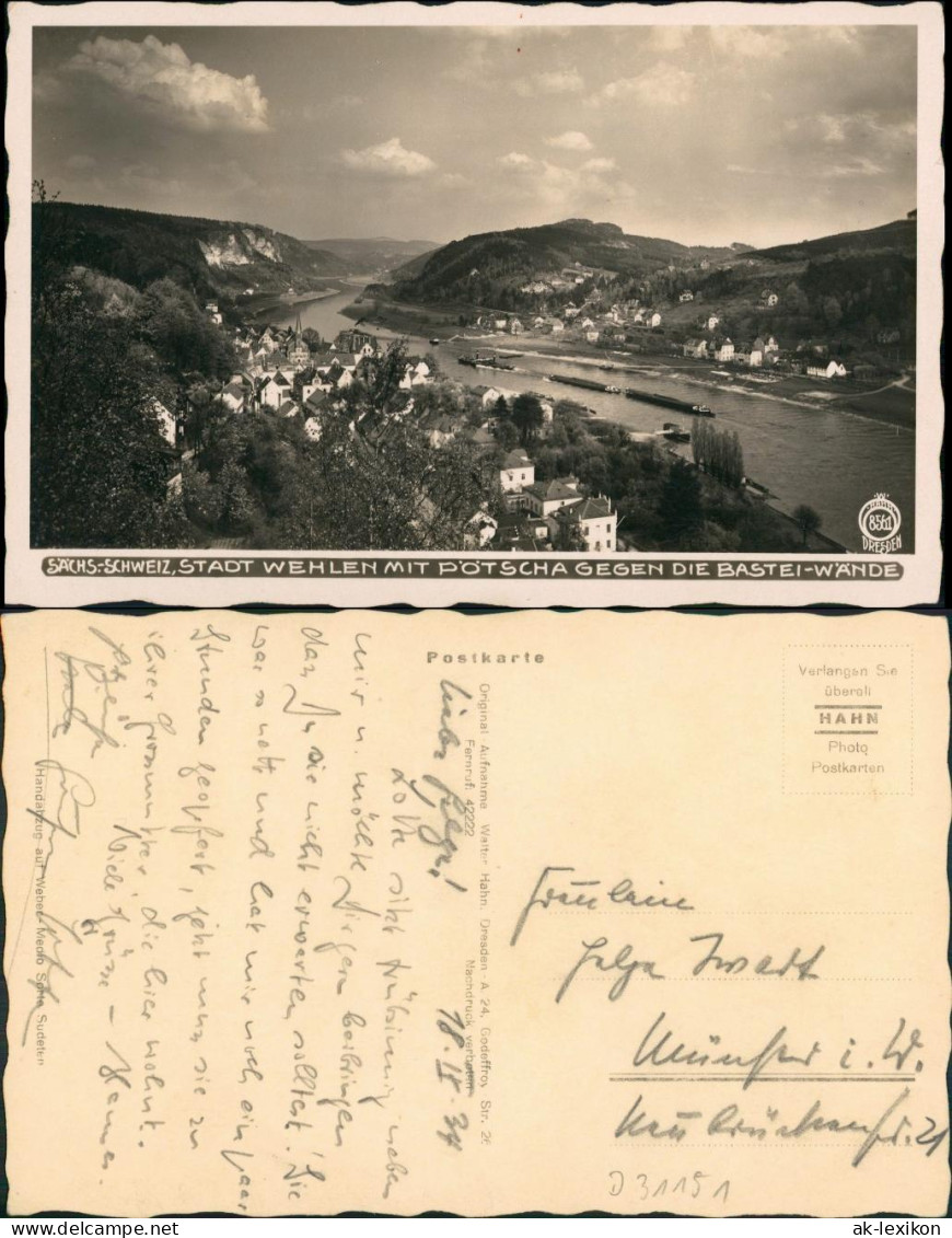 Ansichtskarte Pötzscha-Wehlen Stadt Schlepper 1930 Walter Hahn:8561 - Wehlen