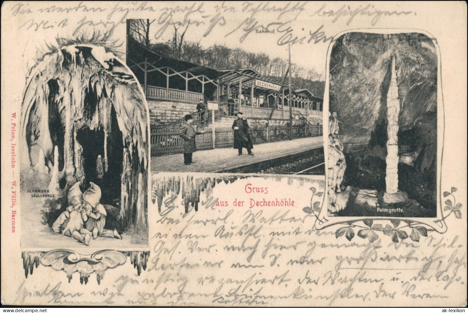 Ansichtskarte Grüne-Iserlohn 3 Bild Zwerge, Bahnhof, Dechenhöhle 1907 - Iserlohn