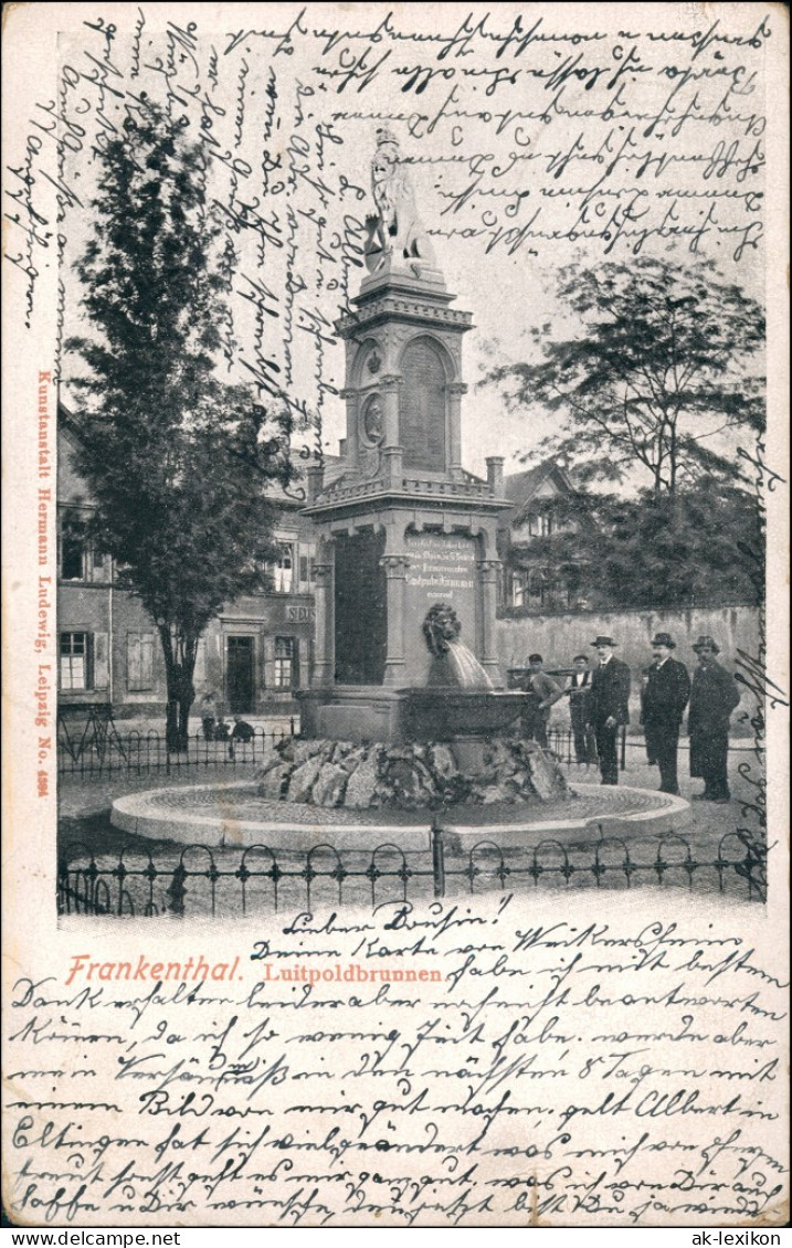 Ansichtskarte Frankenthal (Pfalz) Luitpoldbrunnen Männer - Häuser 1907 - Frankenthal