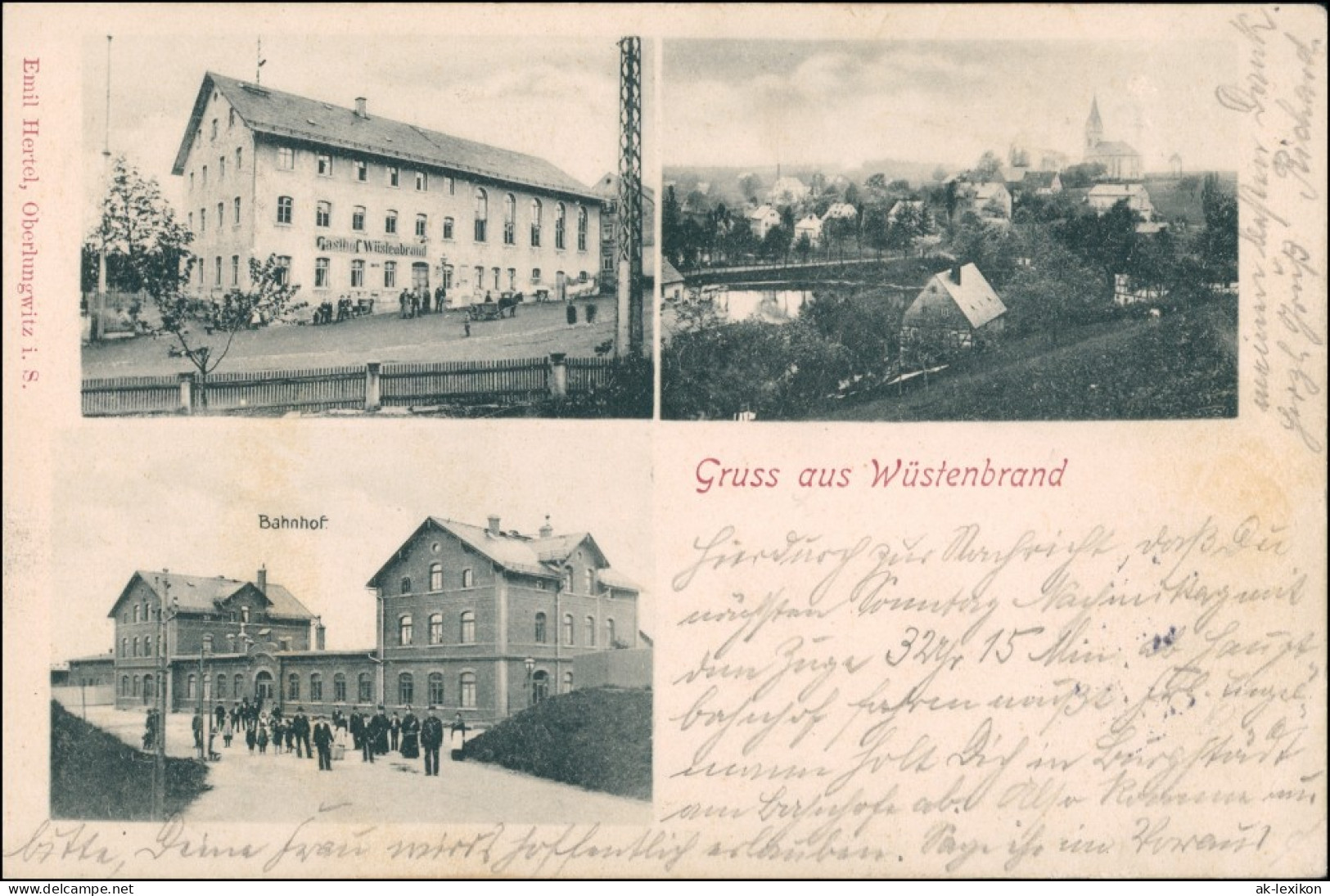Ansichtskarte Wüstenbrand-Hohenstein-Ernstthal 3 Bild Gasthaus, Bahnhof 1907 - Hohenstein-Ernstthal