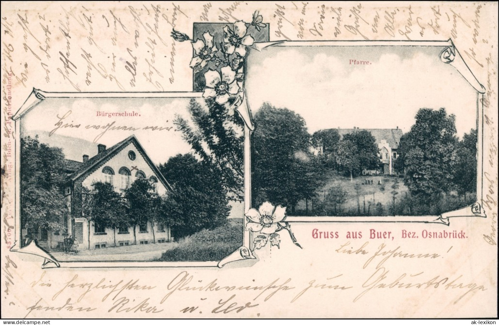 Ansichtskarte Buer-Melle 2 Bild Bürgerschule Pfarre 1906 - Melle