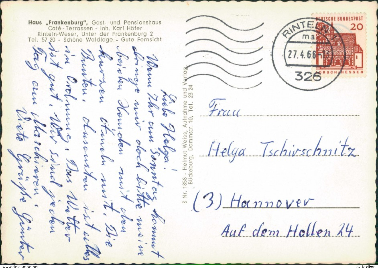 Ansichtskarte Rinteln Café - Terrassen - Inh. Karl Höfer MB 1966 - Rinteln