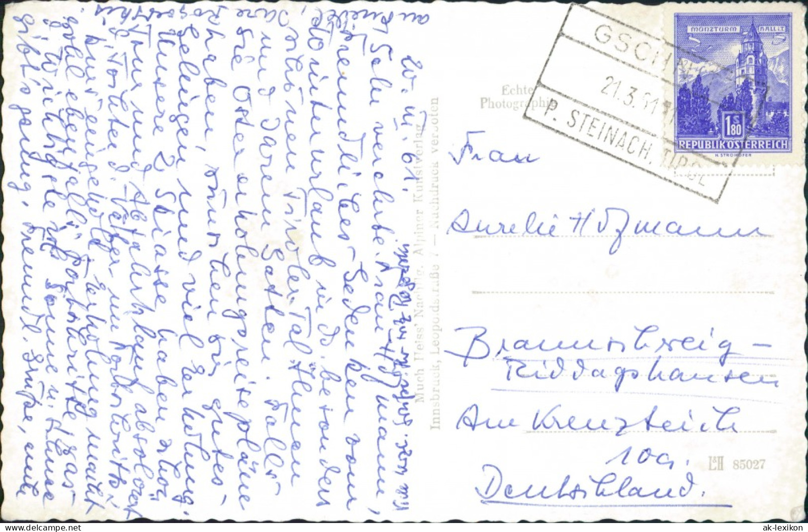 Ansichtskarte Gschnitz Gasthof Gschnitzerhof, Landpoststempel 1961 - Linz A. Rhein