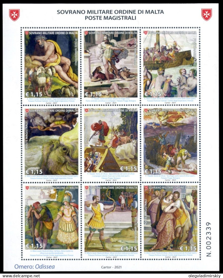 SMOM Order Of Malta 2021 Masterpieces Of Literature In Art Set Of 9 Stamps In Block / Sheetlet MNH - Religione