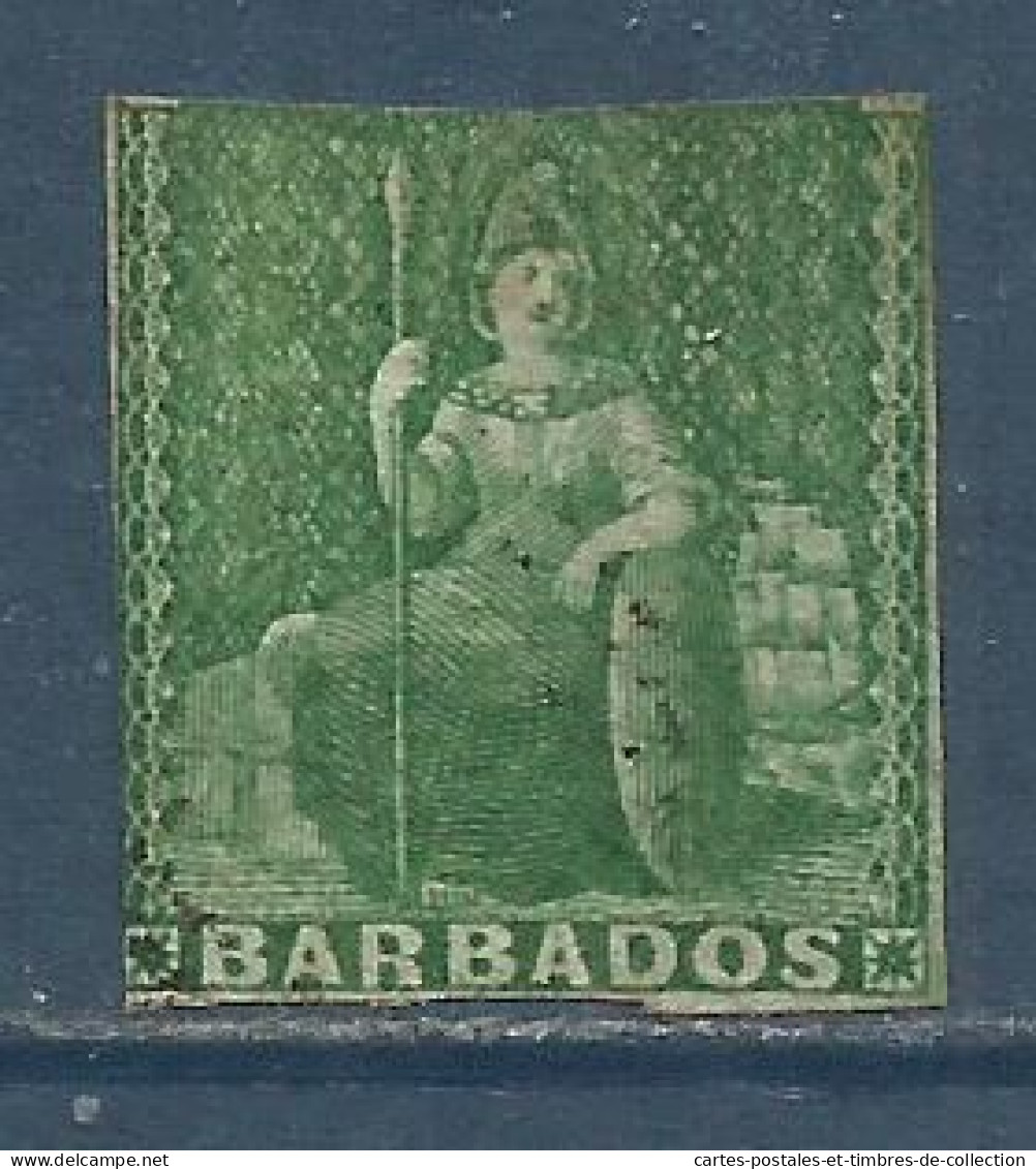 BARBADE , Colonie Britannique , 1/2 P. , 1857 , N° YT 4 , Côte Y & T En 1989 : 1100.00 Frs Soit 167.69 €  , µ - Barbades (...-1966)