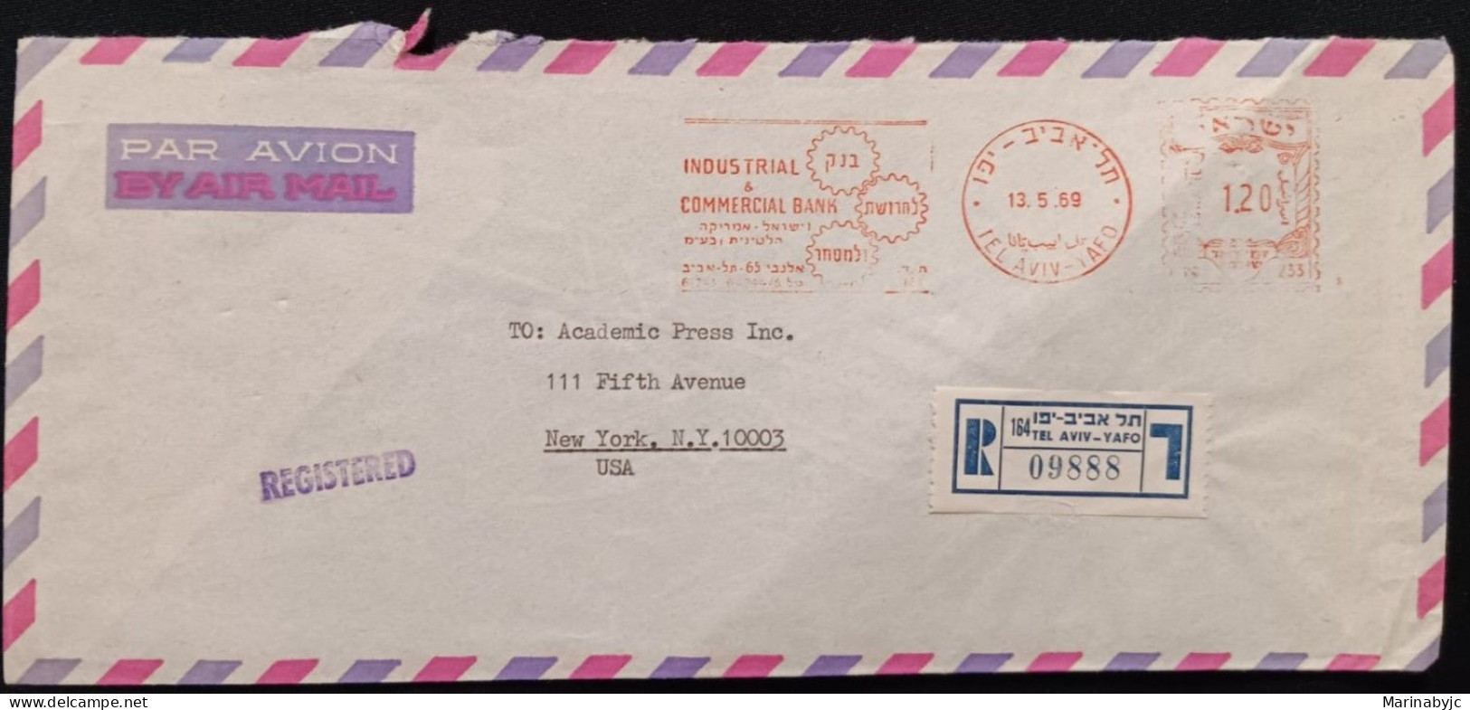 DM)1969, ISRAEL, LETTER SENT TO U.S.A, AIR MAIL AND CERTIFIED, INDUSTRIAL AND COMMERCIAL BANK, XF - Sonstige & Ohne Zuordnung