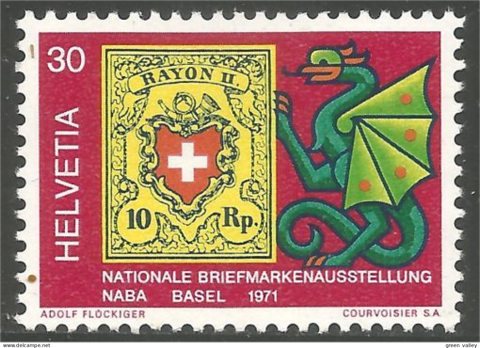 842 Suisse Naba Basel 1971 Dragon Rayon 10 Rp MNH ** Neuf SC (SUI-243a) - Stamps On Stamps