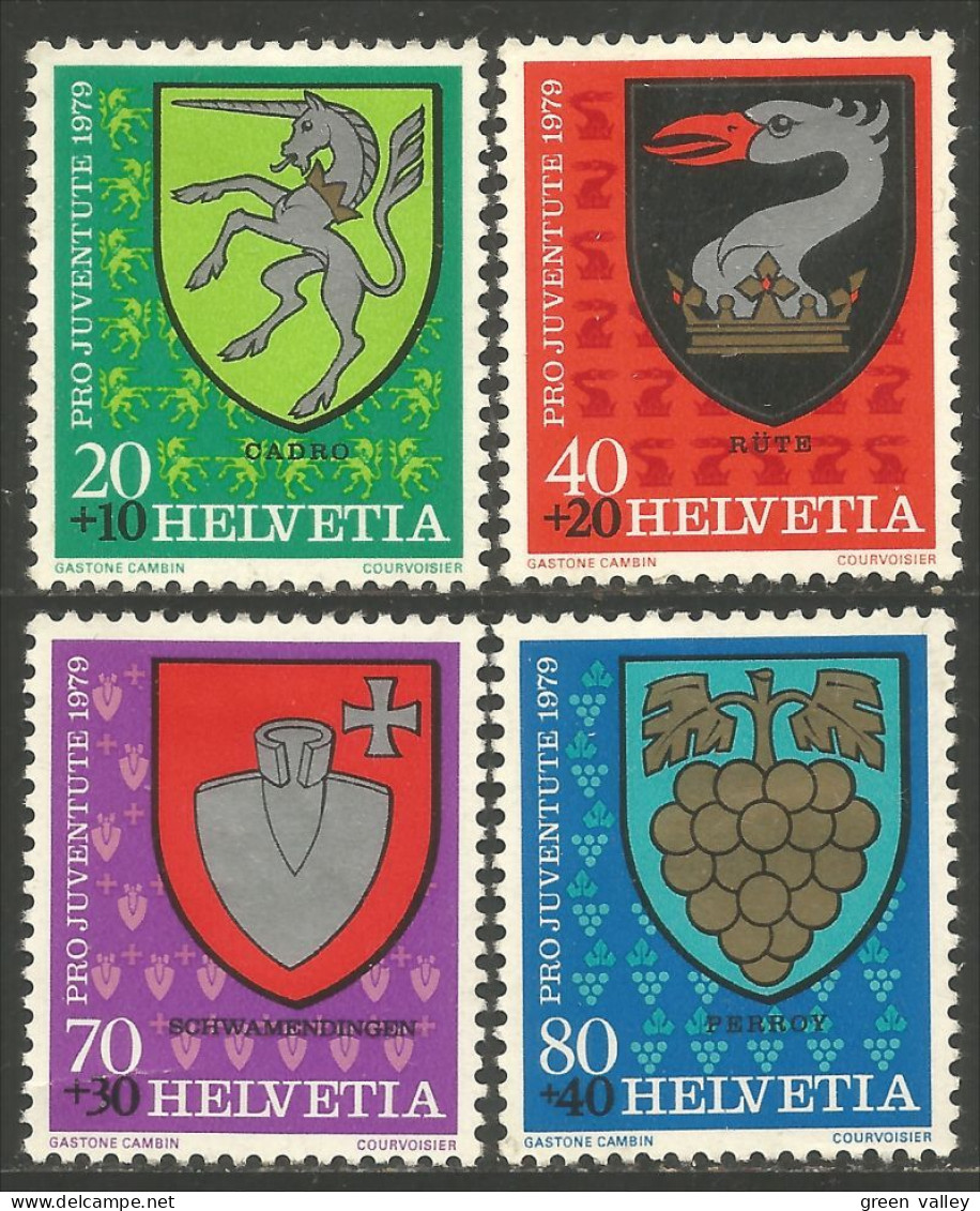 842 Suisse 1979 Armoiries Coat Arms Cadro Rute Perroy MH * Neuf (SUI-232) - Briefmarken