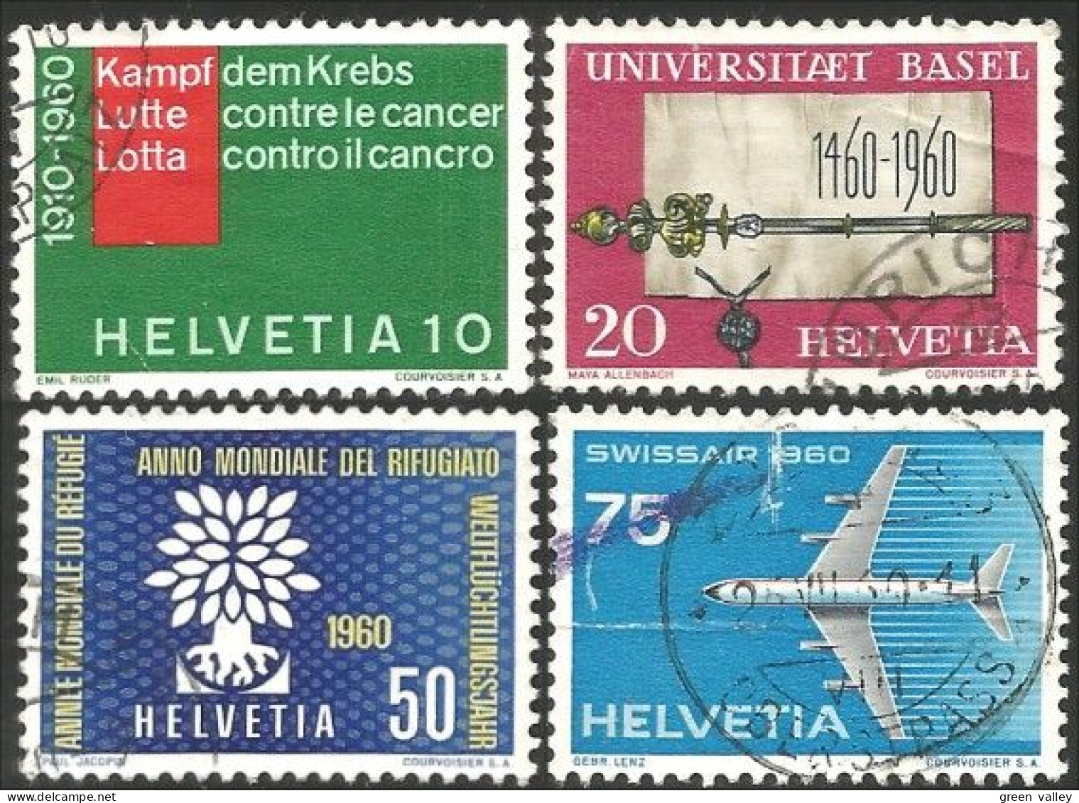 842 Suisse 1960 Cancer Refugies Refugees Bale Basel Swissair Jet DC-8 (SUI-150) - Gebraucht