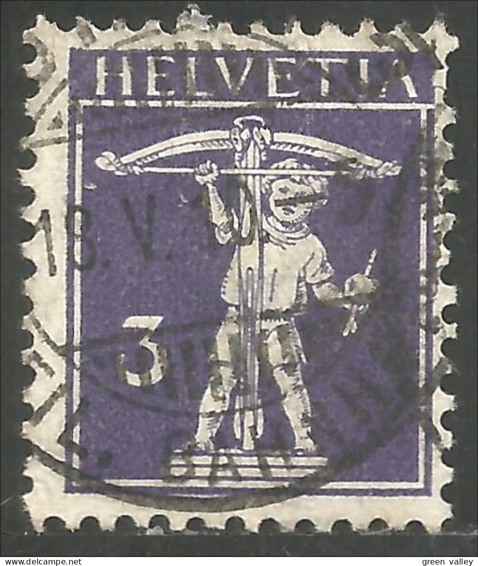 842 Suisse 1909 Tell 3c Violet Date 18 V 10 (SUI-31) - Tir à L'Arc