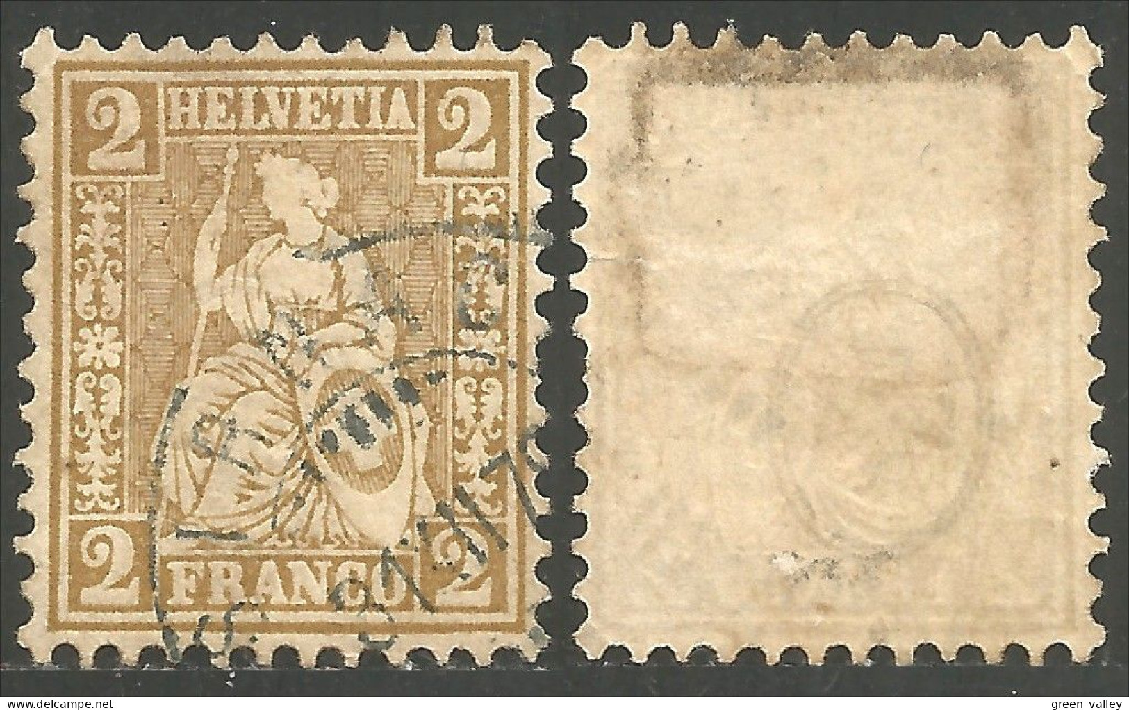 842 Suisse 1867 Helvetia 2c Brown Date 31 XII 79 (SUI-3) - Usados