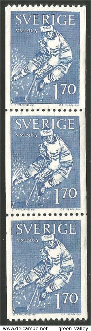 840 Sweden 1965 Championnat Du Monde Ice Hockey Glace En Paire Bande De 3 (SWE-463a) - Oblitérés