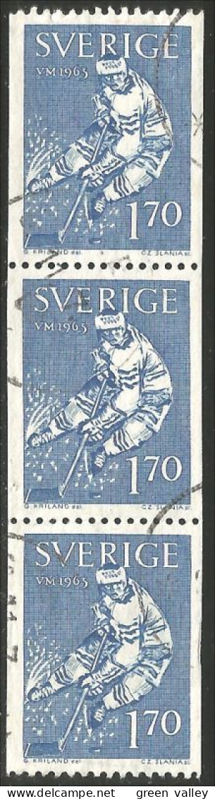 840 Sweden 1965 Strip Of 3 Ice Hockey World Championship Eishockey (SWE-463b) - Hockey (Ice)