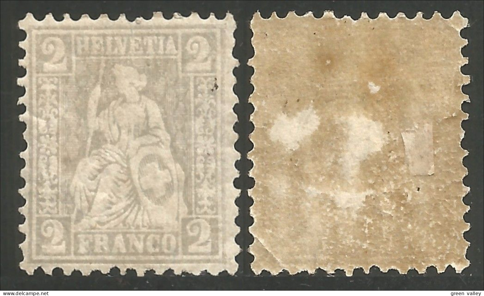 842 Suisse 1862 Helvetia 2c Gris Grey MH * Neuf (SUI-2) - Nuevos