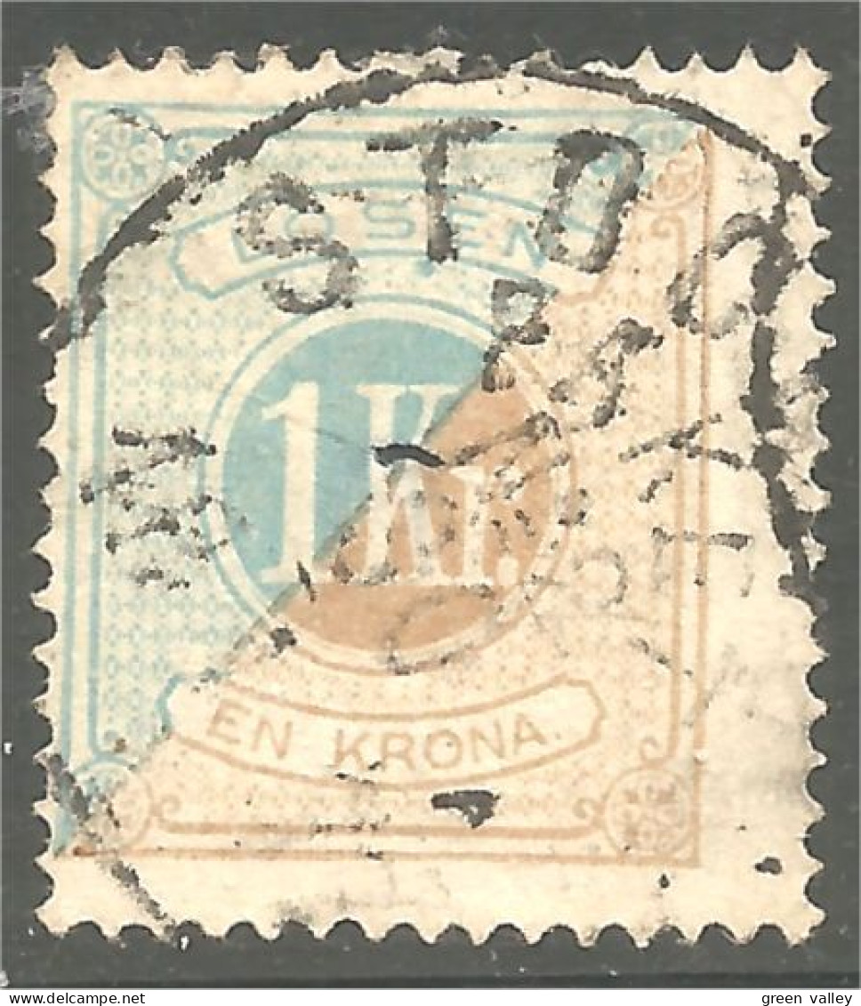 840 Sweden 1874 1Kr Blue Bister PINHOLE At Center Postage Due Taxe Perf 14 (SWE-457) - Impuestos