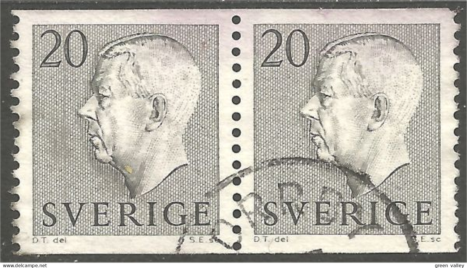 840 Sweden 1951 King Roi Gustaf VI Adolf 20o Gris Gray Paire (SWE-444) - Used Stamps