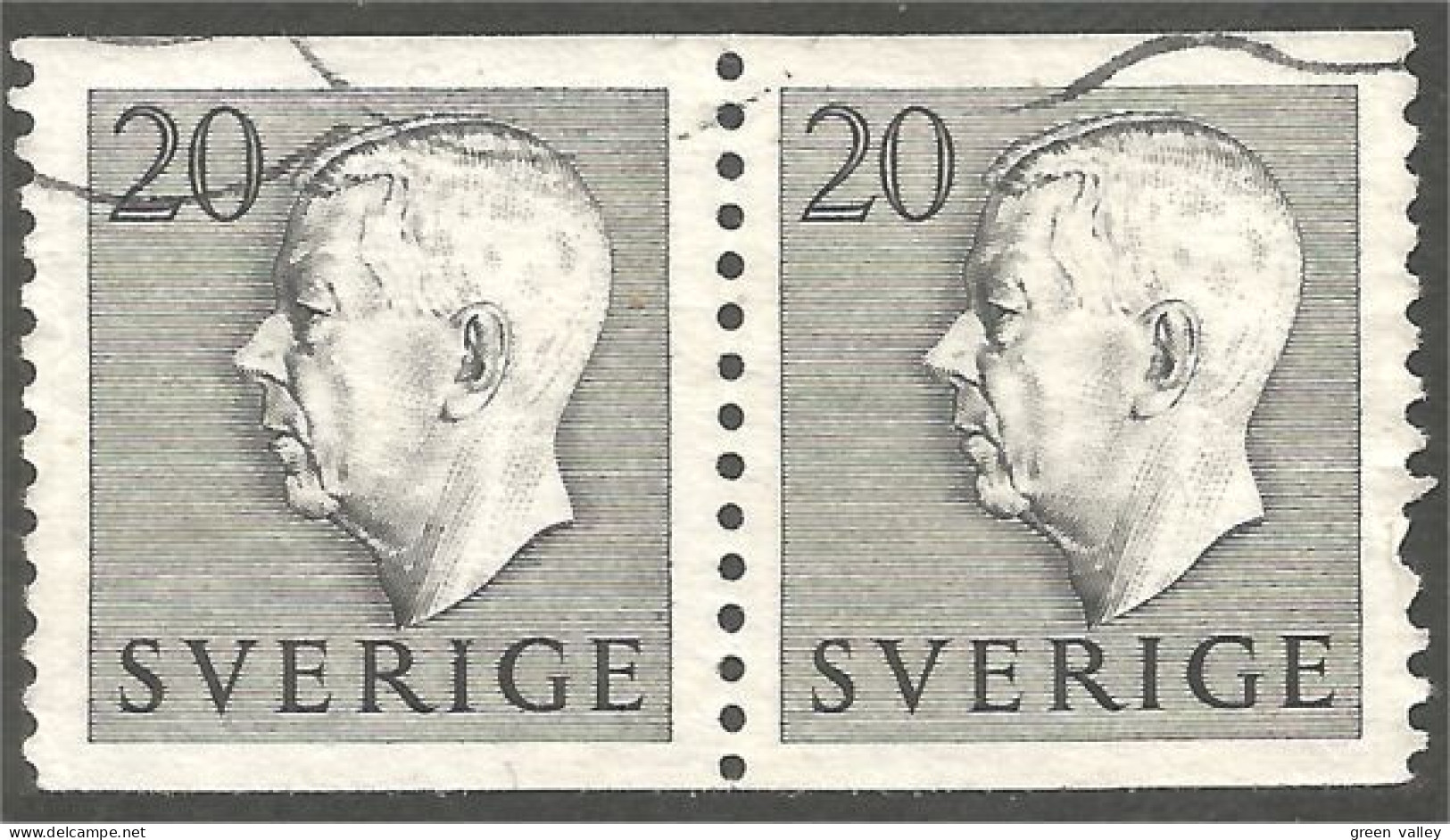 840 Sweden 1951 King Roi Gustaf VI Adolf 20o Gris Gray Paire (SWE-441) - Used Stamps