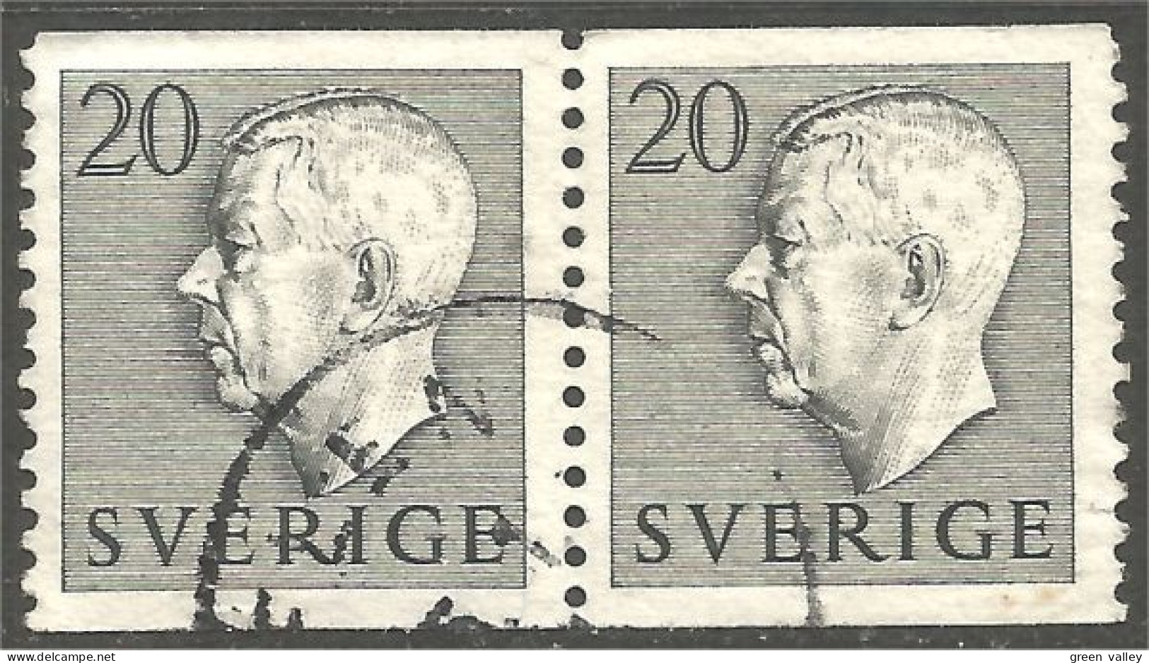 840 Sweden 1951 King Roi Gustaf VI Adolf 20o Gris Gray Paire (SWE-442) - Gebruikt