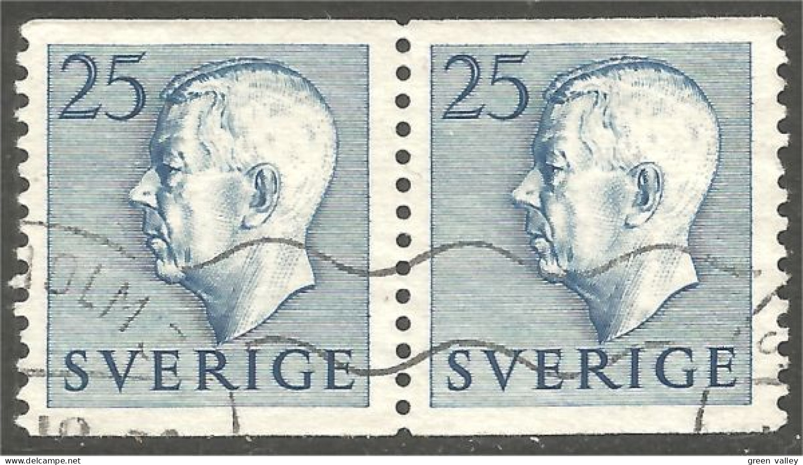 840 Sweden 1951 King Roi Gustaf VI Adolf 25o Bleu Paire (SWE-445) - Used Stamps