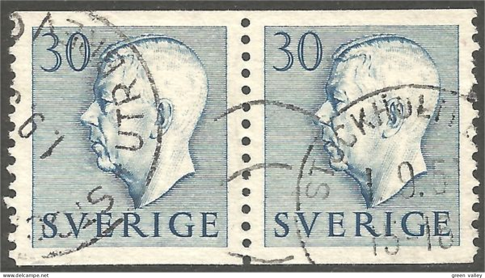 840 Sweden 1951 King Roi Gustaf VI Adolf 30o Blue Paire (SWE-437) - Gebruikt