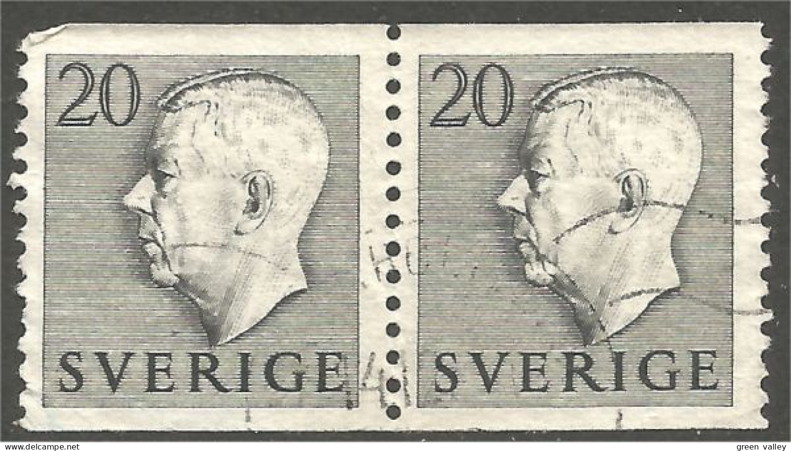 840 Sweden 1951 King Roi Gustaf VI Adolf 20o Gris Gray Paire (SWE-440) - Used Stamps