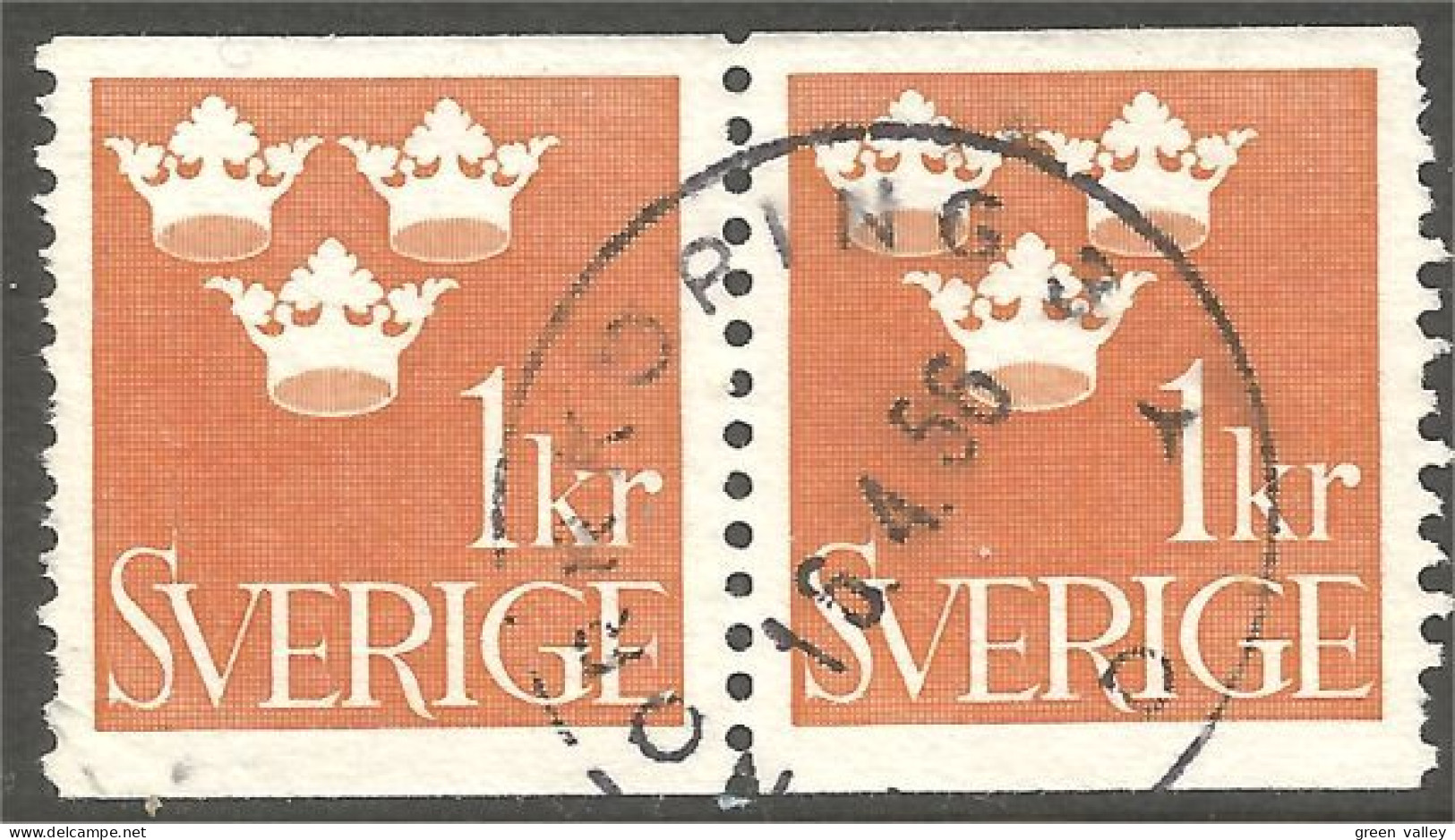 840 Sweden 1939 Trois Couronnes Three Crowns 1kr Orange Paire NORRKOPING (SWE-429) - Used Stamps