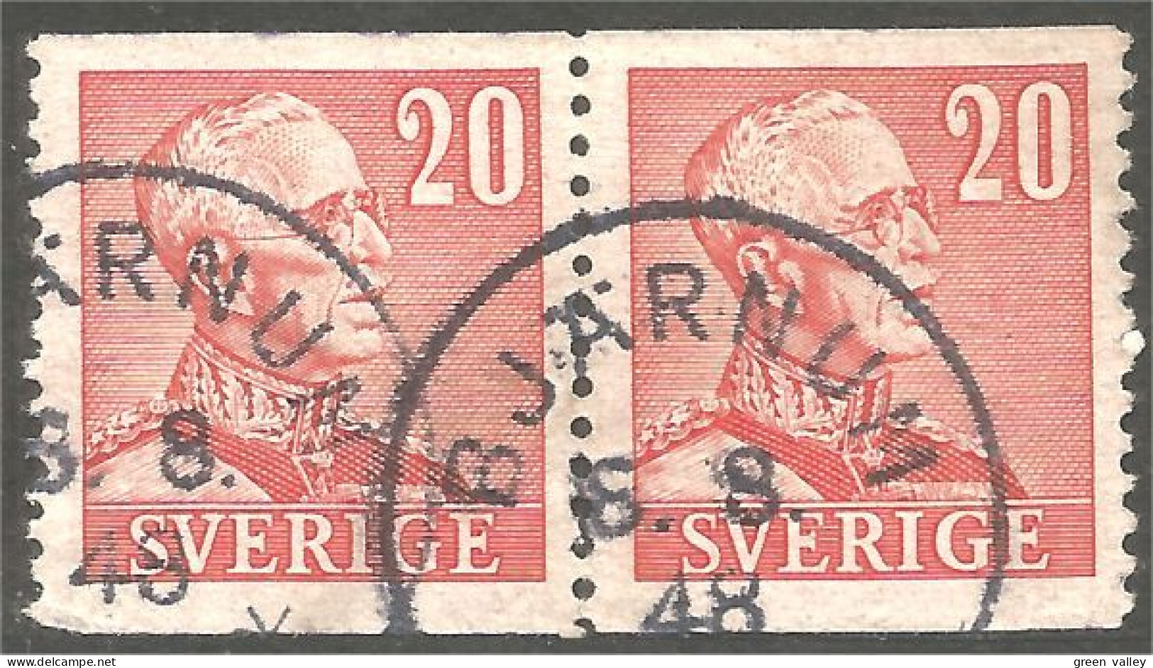 840 Sweden 1939 King Roi Gustaf V 20o Red Rouge Paire BJARNUM (SWE-436) - Oblitérés