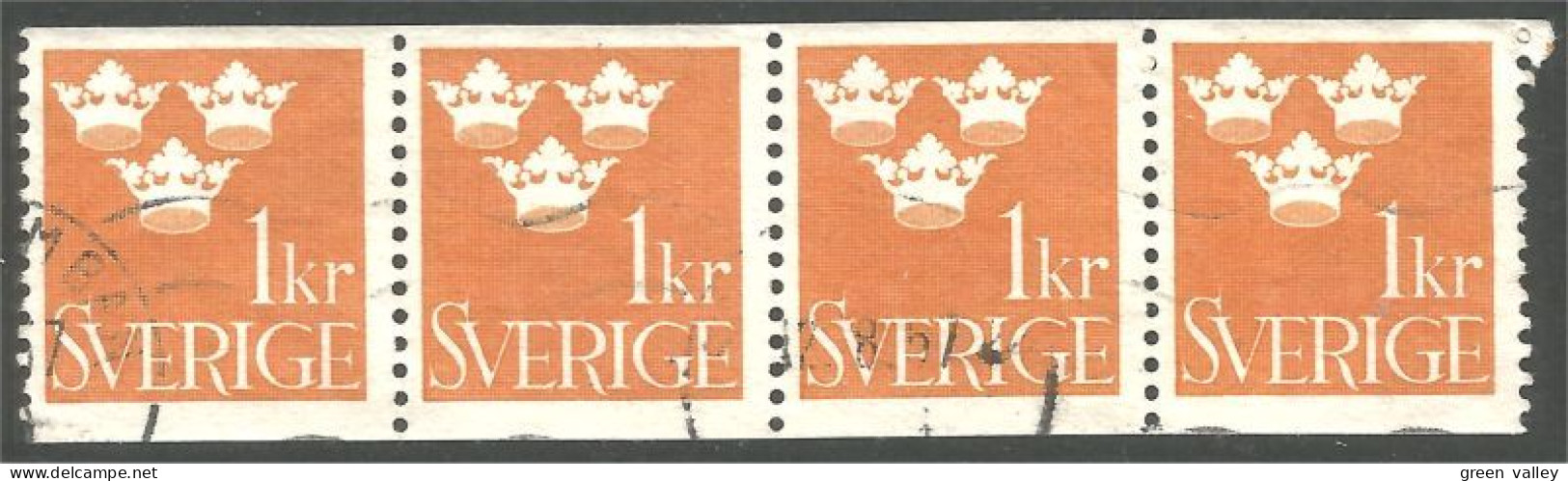 840 Sweden 1939 Trois Couronnes Three Crowns 1kr Orange Bande Strip 4 (SWE-422) - Gebruikt