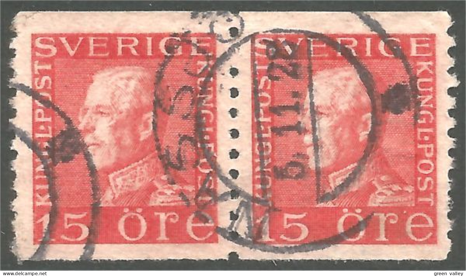 840 Sweden 1925 King Roi Gustaf V 15o Red Rouge Paire NASSJO (SWE-415) - Used Stamps