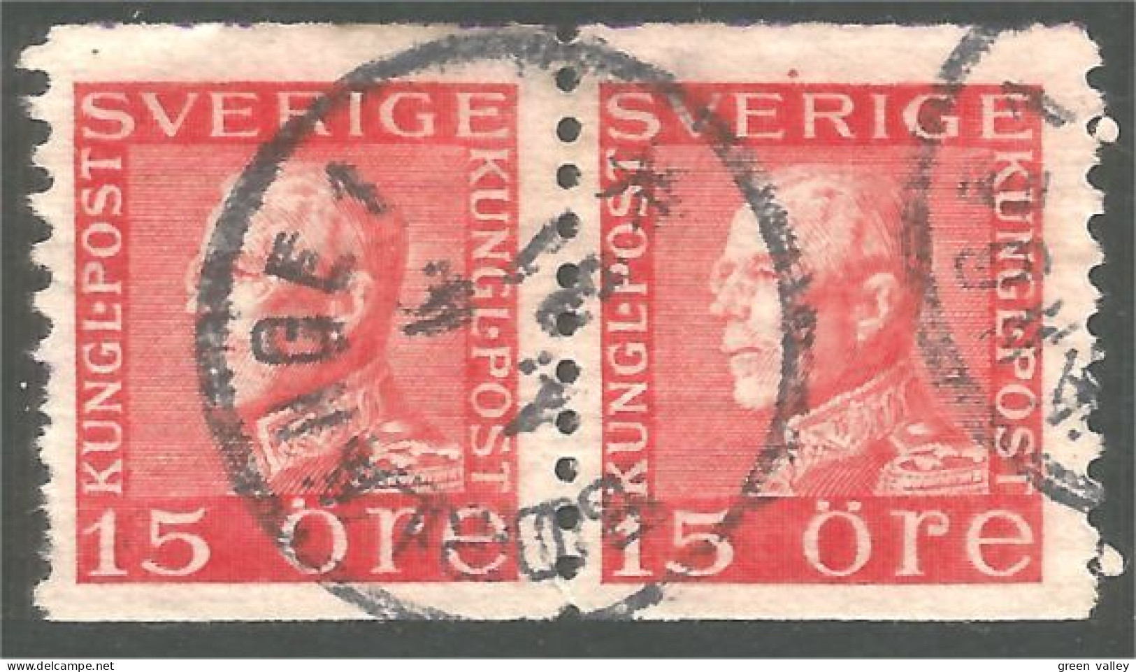 840 Sweden 1925 King Roi Gustaf V 15o Red Rouge Paire BORLANGE (SWE-417) - Used Stamps