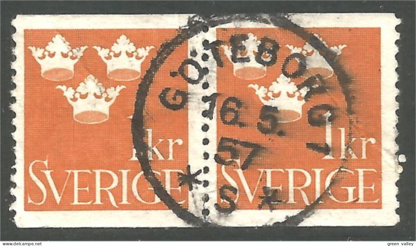 840 Sweden 1939 Trois Couronnes Three Crowns 1kr Orange Paire GOTEBORG (SWE-423) - Used Stamps