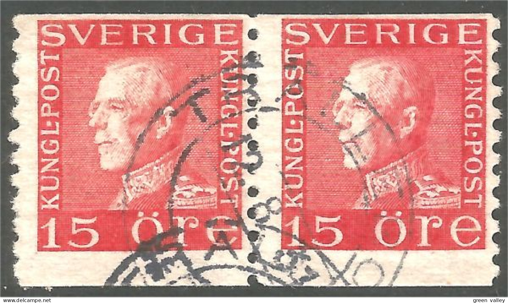 840 Sweden 1925 King Roi Gustaf V 15o Red Rouge Paire TRAVLE (SWE-418) - Used Stamps